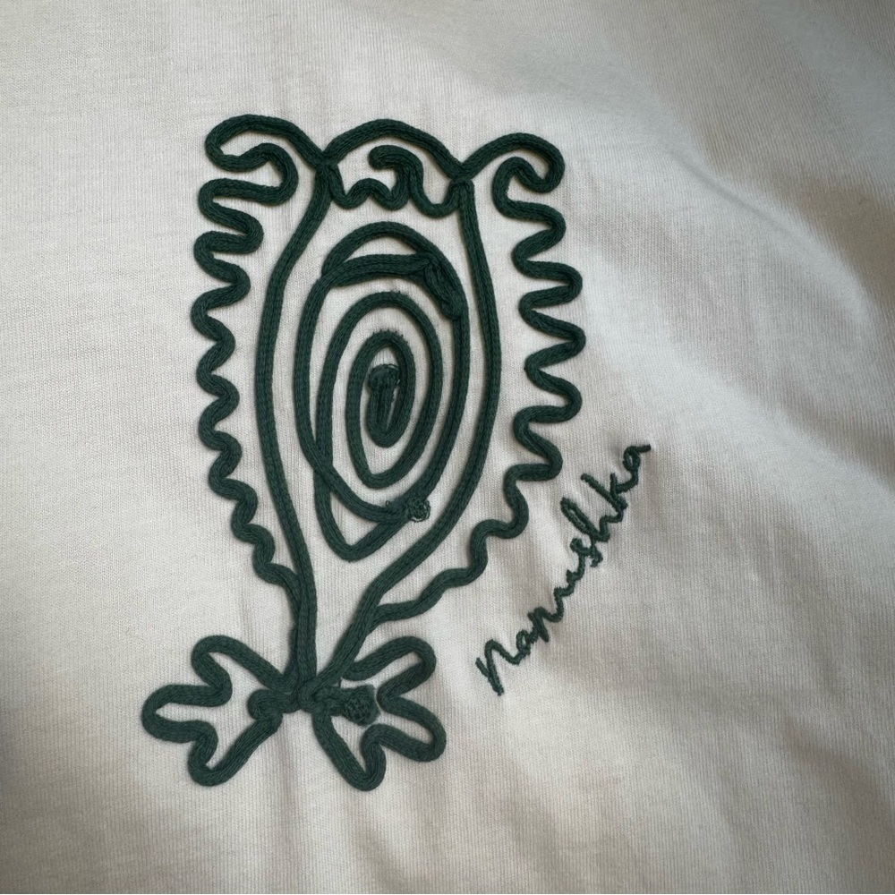 Nanushka Organic Cotton Embroidered Graphic Tee - Cream/Light Butter Yellow - L - Picture 2 of 11